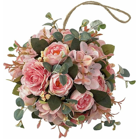 Nvzi 7.87 Inch Wedding Decor Artificial Flower Bouquet Realistic Silk Flower Colorful Kissing Ball Hanging Flower Ball for Wedding Party Festival Garden Lawn Outdoor (Light Pink)