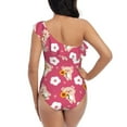 thumbnail image 6 of Yiaed Piggy Sunflower Print Women One Piece Swimsuits Tummy Control One Shoulder Bathing Suits Pattern Ruffle Swimwear-X-Large, 6 of 8