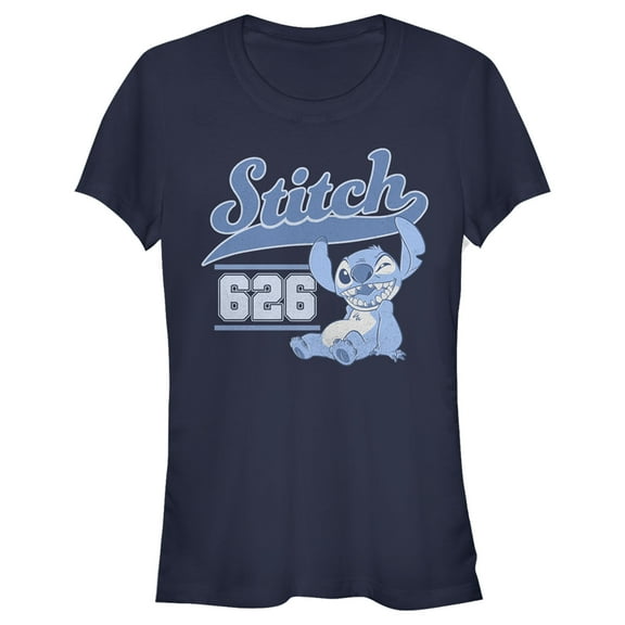 Junior's Lilo & Stitch Navy Collegiate 626 Graphic Tee Navy Blue X Large