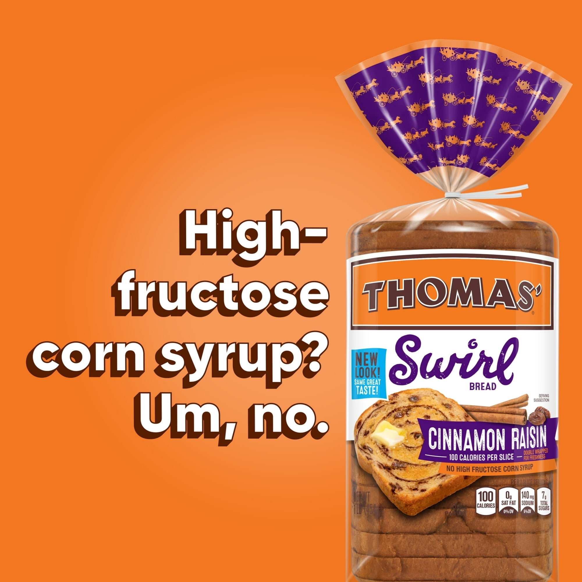 Thomas' Cinnamon Raisin Swirl Bread, 16 oz, Cinnamon Bread, Bag ( PACK OF 3 )