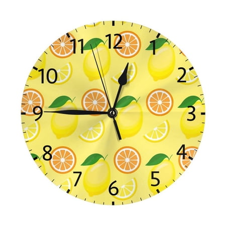 Zhmjortal Lemons Pattern Silent Non Ticking Clock 10 Inch,Round Wall Clock,Decorative for Living Room, Kitchen, Home,Bathroom, Bedroom, Office