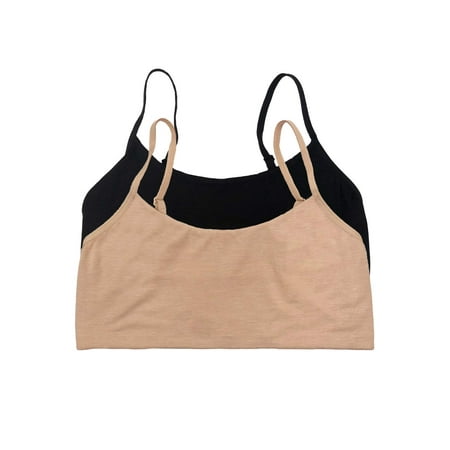 Felina Super Soft Modal Bralette 2-Pack (Black Warm Nude, Large