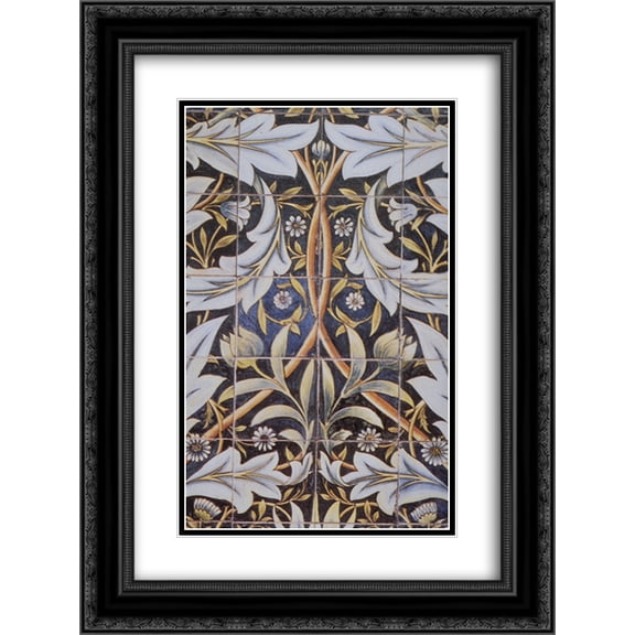 William Morris 2x Matted 18x24 Black Ornate Framed Art Print 'Panel of ceramic tiles designed by Morris and produced by William De Morgan'