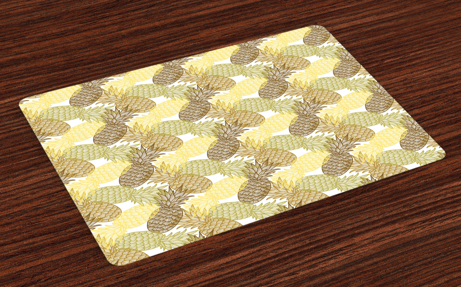 Pineapple Placemats Set of 4 Summer Themed Overlapping Curving Tropical