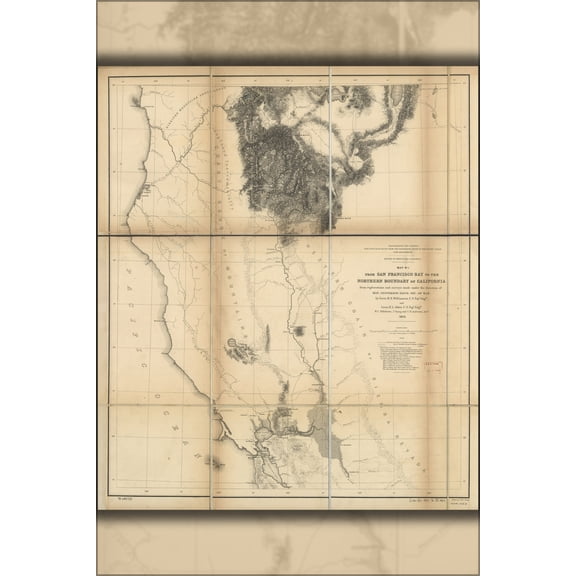 24"x36" Gallery Poster, map San Francisco Bay to N California 1855
