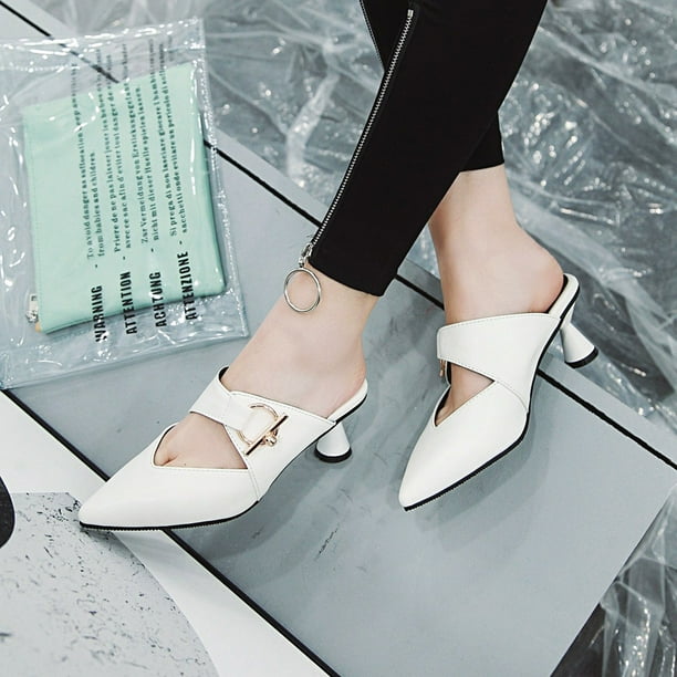 Zapatos de tacón medio de cuero de imitación de moda para damas