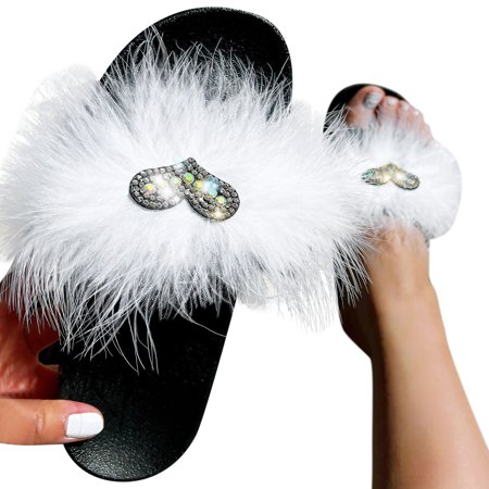 

ZMHEGW Women Slippers Ladies Love Rhinestone Slippers Fat Sole Colorful Shiny Rhinestones Ladies Sandals Slippers Shoes For Womens