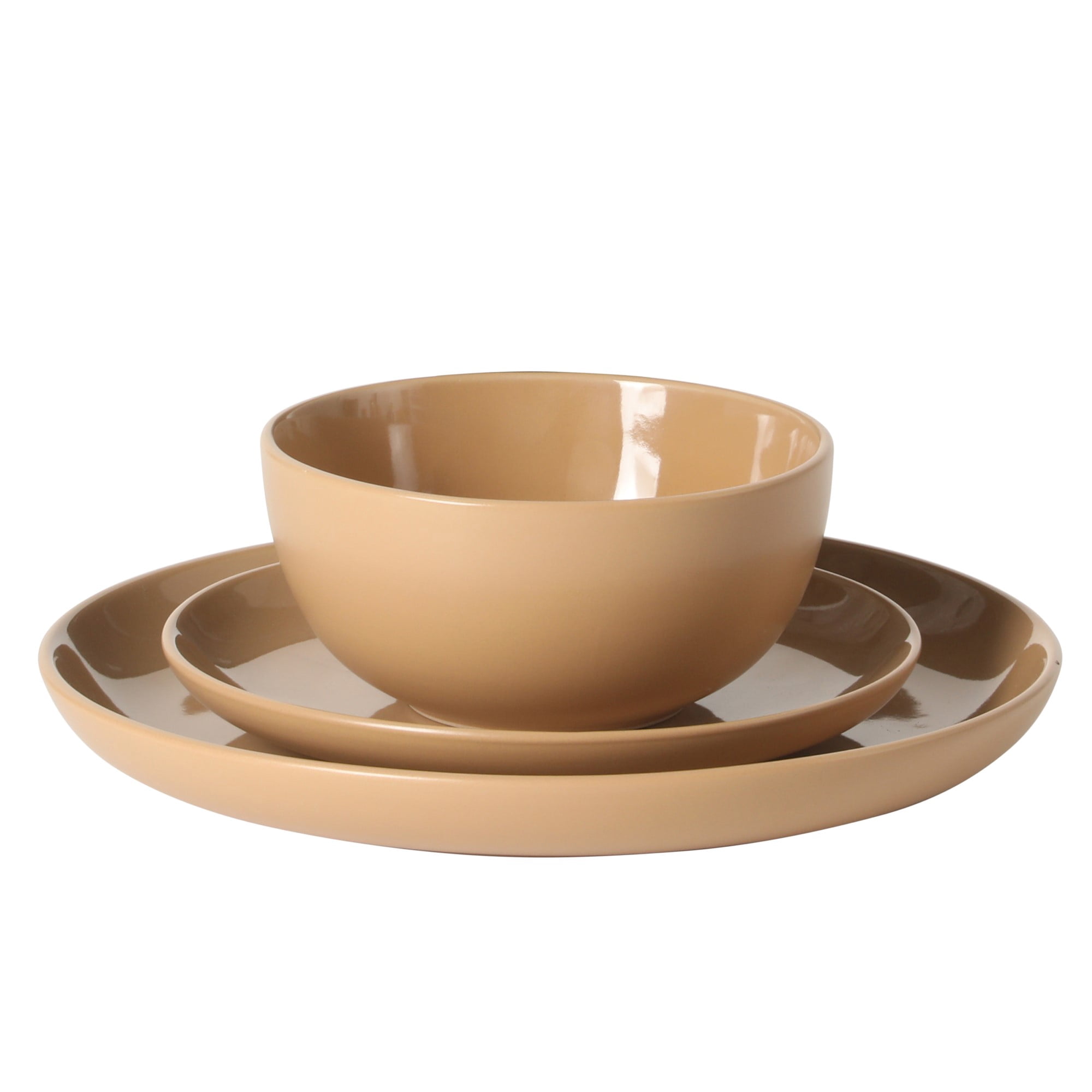 Gibson Home Rockaway 12 Piece Plates and Bowls Matte Glaze Service for 4 Dinnerware Set - Beige - Dishwasher and Microwave Safe