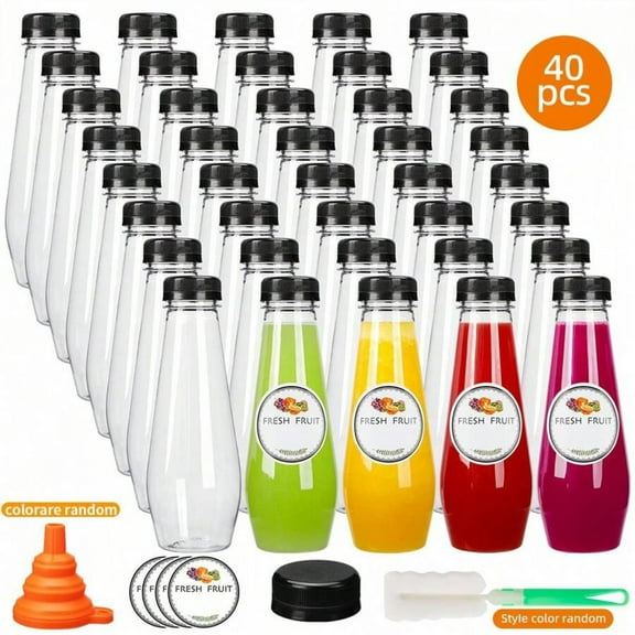 REZJSWFSMMJ 40pcs 12oz Juice Bottles, Empty Plastic Juicing Bottles With Caps, Cone Reusable Clear Bulk Beverage Containers