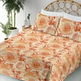thumbnail image 3 of Ambesonne Orange Floral Fitted & Flat Sheet with Shams 4 Pcs Set, Peony Summer Garden, King, Cream Apricot White, 3 of 5