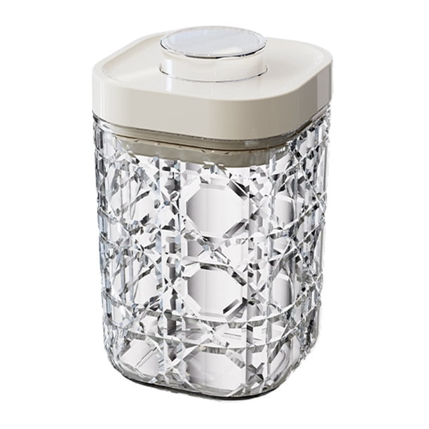 Tarro hermético vintage de plástico transparente con tapa abatible, apilable, con apertura de un botón, organizador de cocina para cereales, harina de arroz, pasta y aperitivos.