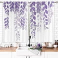 thumbnail image 2 of Purple Leaves Kitchen Curtains Rod Pocket Purple and White Lilac Leaf Eucalyptus Botanical Plant Small Short Tier Cafe Curtain Neutral Window Treatment Drapes Decor(27.5W X 39L Inch 2 Panels), 2 of 6