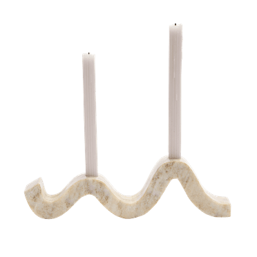 Bloomingville Marble Wave Double Taper Candle Holder, Beige
