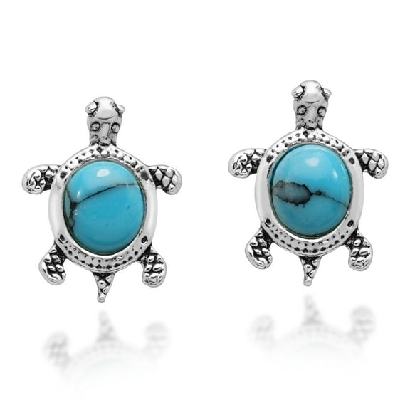 AeraVida Cute Little Summer Beach Turtle Reconstructed Blue Turquoise Sterling Silver Stud Earrings for Women Accessories Anniversary Jewelry Gift