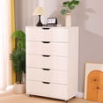 thumbnail image 3 of S-HOME Versatile 5-Drawer Dresser with Wheels  Wood Finish - Modern Storage Cabinet for Organizing Spaces, White, 3 of 12