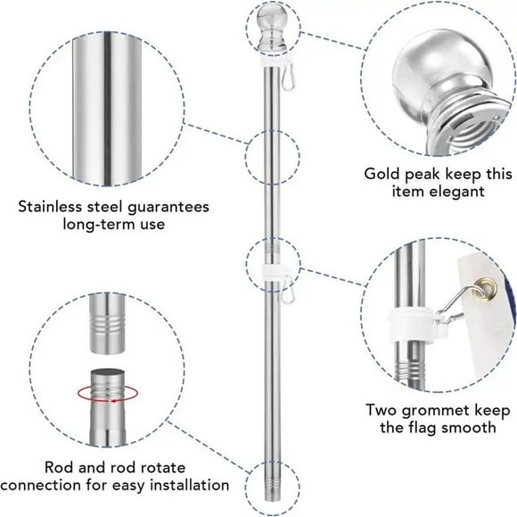 SDNall Stainless Steel Rings, Garden House Outdoor, Wall Mounted Flagpole Kit with Winding 360 Degree Rotating Ring Stainless Steel Flagpole Kit Suitable for Houses Gardens Courtyards Outdoor Fences