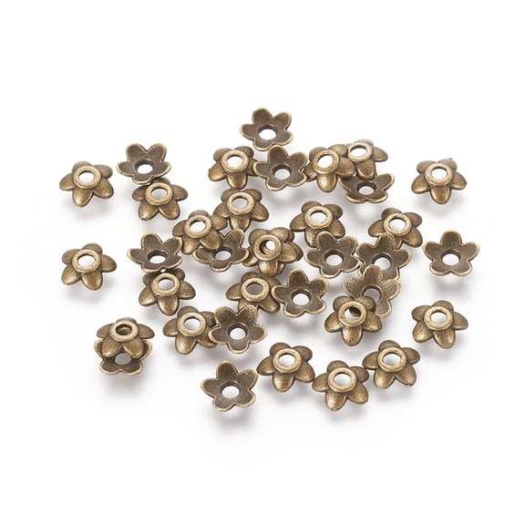 Tibetan style Alloy Bead Caps Cadmium Free Lead Free 5-Petal Flower Bronze 6.5x6.5x2mm Hole: 2mm