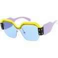 thumbnail image 2 of Oversize Semi Rimless Square Sunglasses Wide Arms Metal Rivets 60mm (Yellow Lavender / Blue), 2 of 4