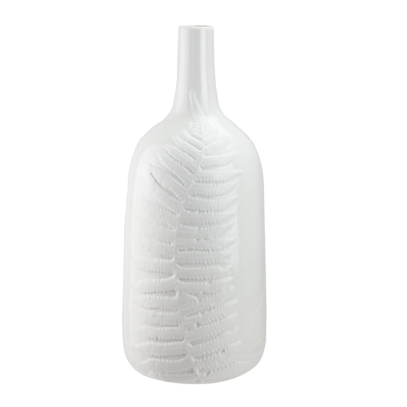 14.25" Botanic Beauty White Porcelain Flower Vase with Fern Leaf Relief