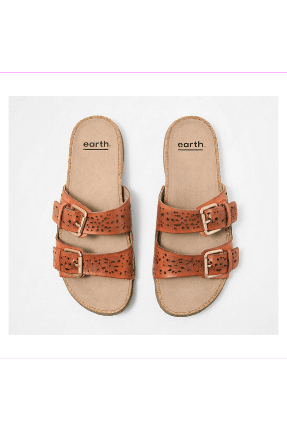 Perforated Leather Slide Sandals- Sand Antigua Sun Orange 10 M