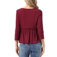 thumbnail image 3 of INSPIRE CHIC Peplum Top for Women's Crew Neck 3/4 Sleeve Ruffle Pullover Blouses L Burgundy, 3 of 5