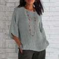thumbnail image 2 of WEAIXIMIUNG Saint-Valentin Été Femmes Manches 3/4 Col Rond Imprimé Floral Haut Ample T-Shirts Tunique Décontractée en Lin Blouse, 2 of 4