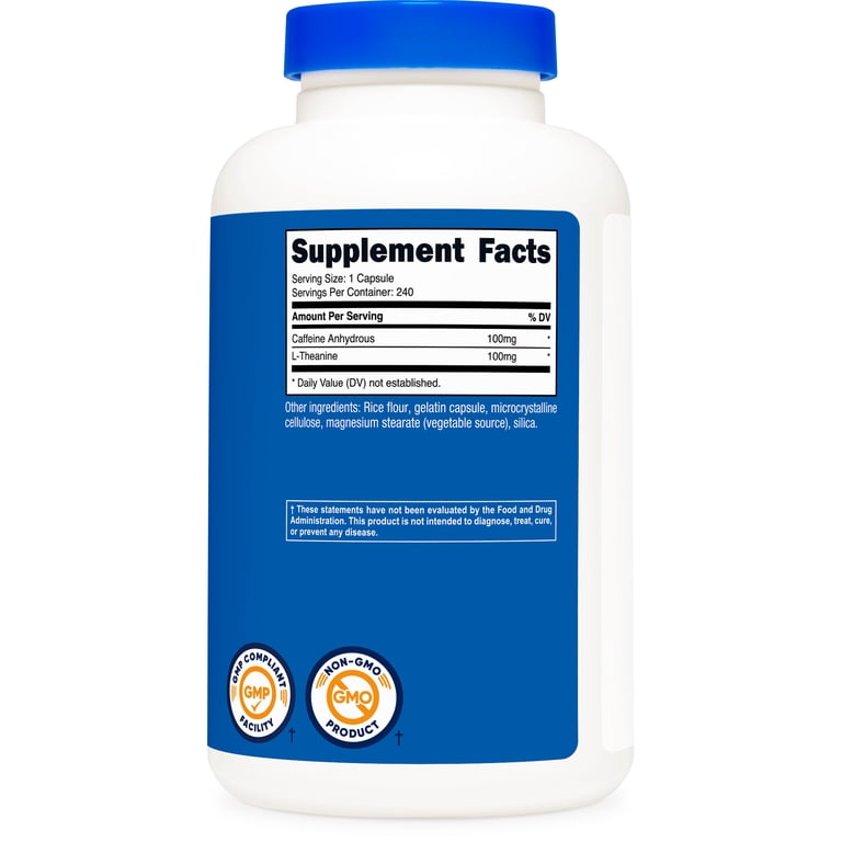 Nutricost Caffeine with L-Theanine Supplement, 100mg Each, 240 Capsules -  Walmart.com