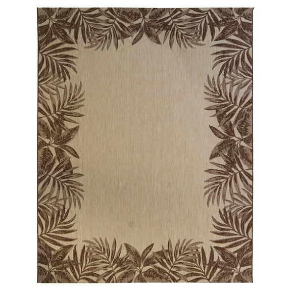 Gertmenian Paseo Tropic Sand Brown Casual Palm Boarder Flatweave Indoor/Outdoor Area Rug 7'10" x 10' 8' x 10'