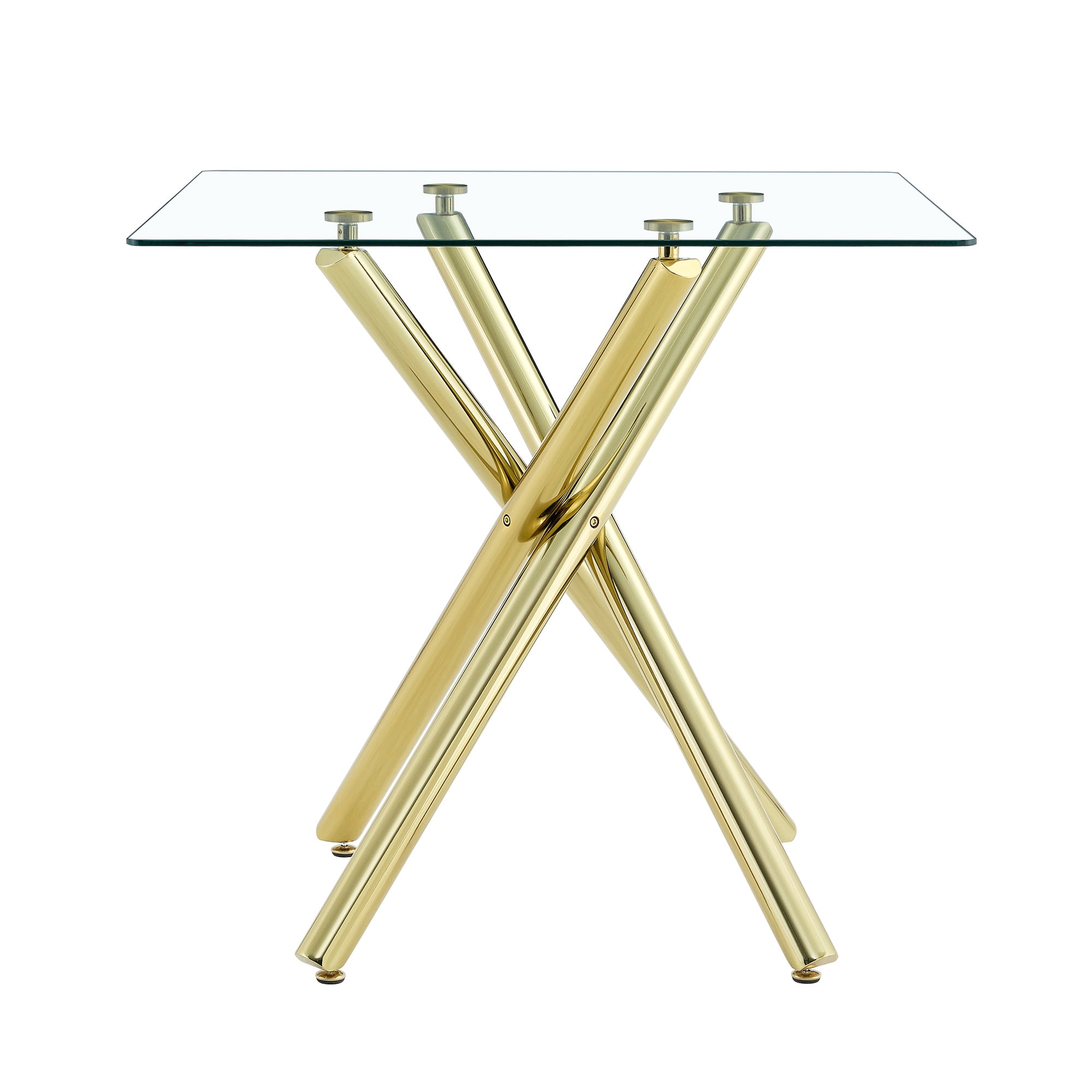 Alvantor Dining Table with Electroplated Metal Legs, Square Tempered Glass Top for Home Bar Kitchen Island, Clear, 37.8in