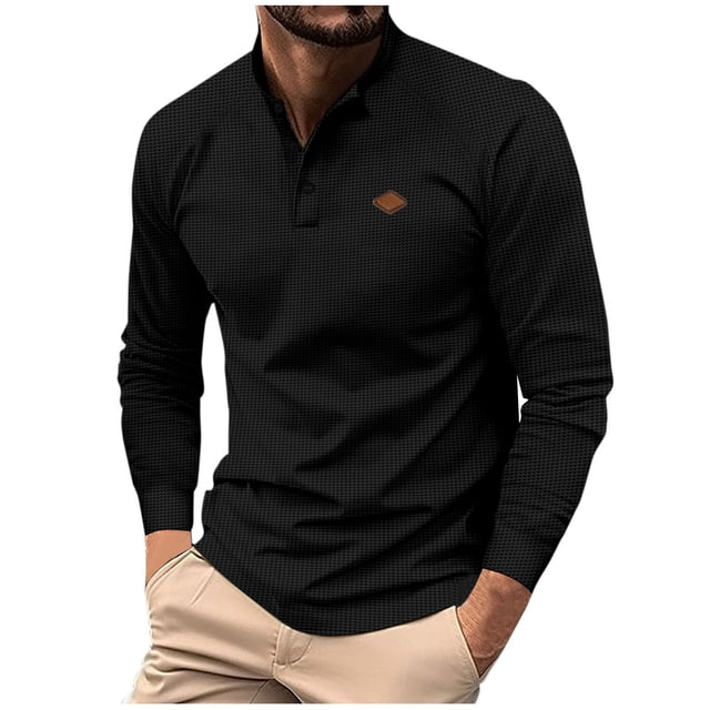 pstuiky Camisas casuales de manga larga para hombre, Camisa deportiva de color liso para hombre con solapa y botones, manga larga, top/camisa con solapa Tops de talla grande para hombre xxl