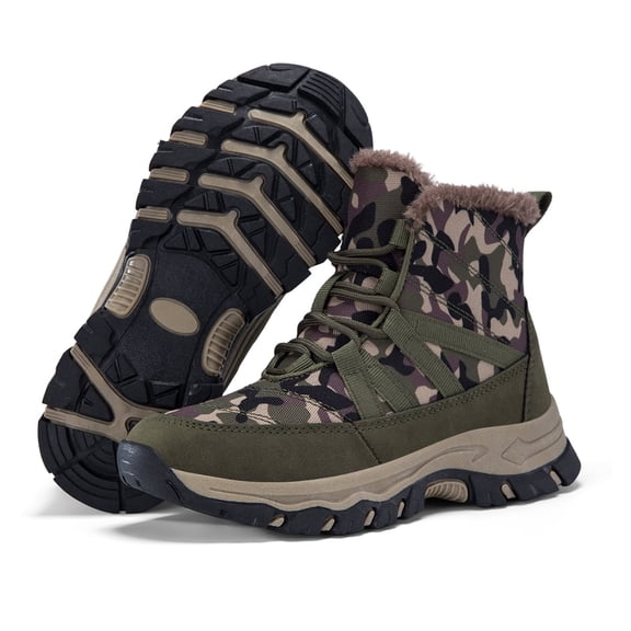CZV Kids' Camouflage Winter Boots, Cozy Fleece Lined Non-Slip Boots for School, Outdoor Play & Walking