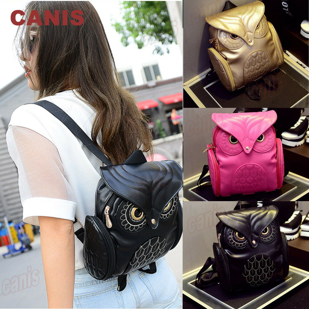Fashion Women Owl Leather Backpack Embossed Zipper School Bag Daypacks Bookbag Z 