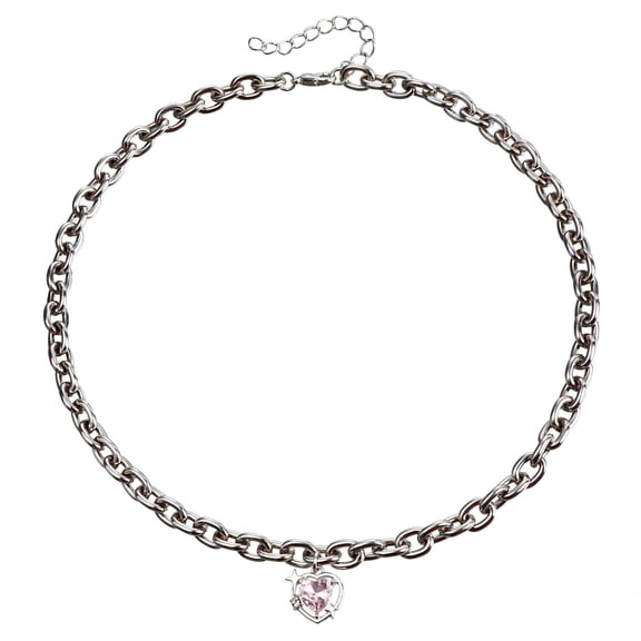 Y2K Heart Necklace Set - Pink Pendant & Silver Choker for Women, Grunge Coquette Jewelry, Indie Accessories, Valentine's Day Gift, Punk Love Charm