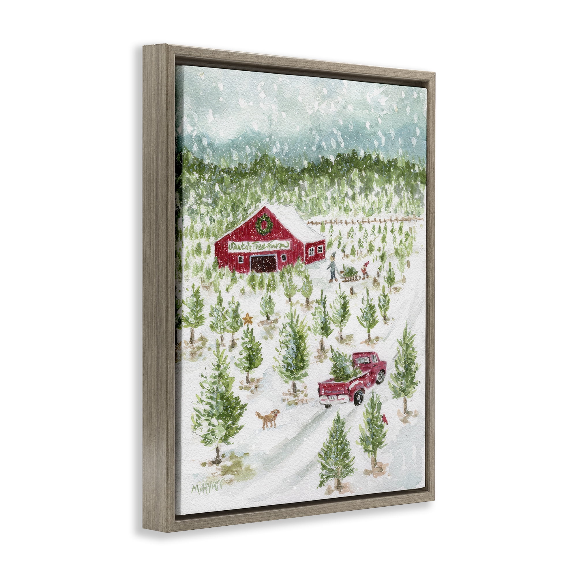 Stupell Industries Christmas Tree Farm Holiday Painting Brown Floater Framed Canvas Art Prints Wall Art, 17 x 21