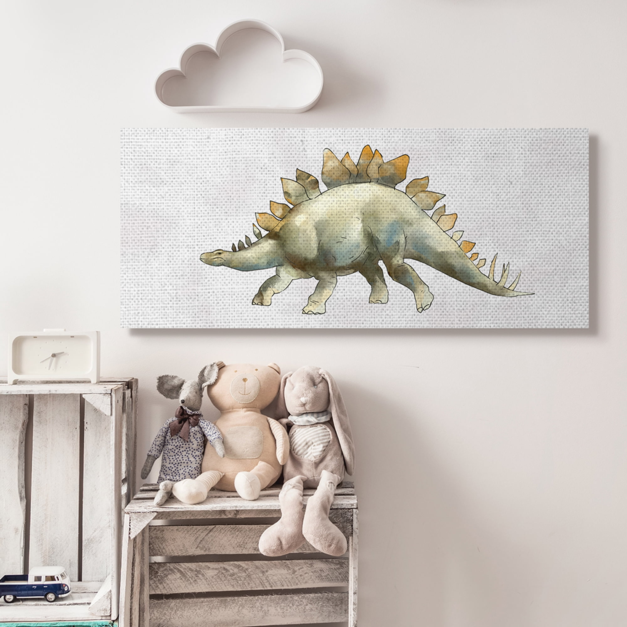 Stupell Industries Walking Stegosaurus Green Dinosaur Playful Reptile Canvas Wall Art, 17 x 40, Design by Ziwei Li