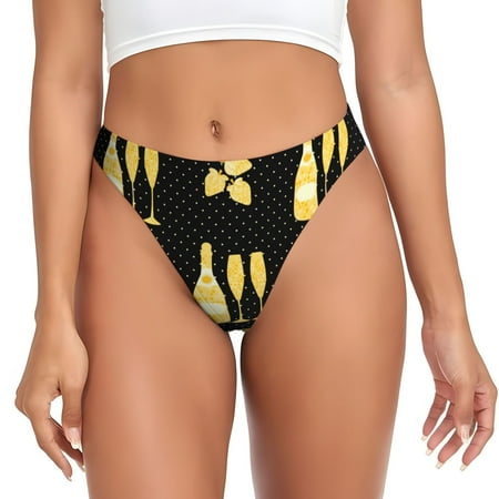 Qokaie Gold Bottles Printed Women s Cotton Thong Underwear  Sexy Breathable Panties G-string-Medium