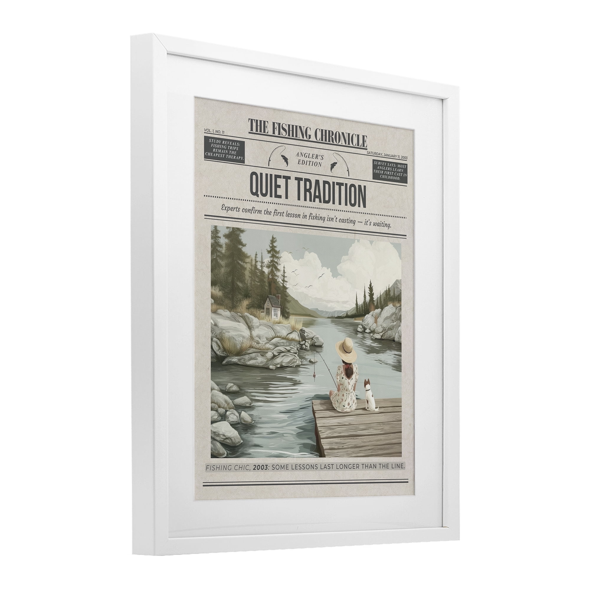 Stupell Industries Fishing Chronicle Magazine White Framed Print Under Glass, design by A Barefoot Stylist