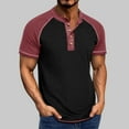 thumbnail image 3 of SYMOID Mens Casual Henley Shirt Short Sleeve Raglan Tee, Button Down Collar Contrast Sleeve, Breathable Polyester Cotton Blend, Regular Fit T-Shirts for Men,Red,Size 2XL, 3 of 6