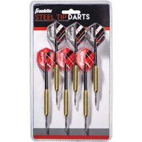 Franklin Sports Steel Tip Darts Set - 6 Pack of 18 Gram Steel Darts - Removable Standard Nylon Flights and Brass Barrels - Lightweight Full Dart Set, Red and Black