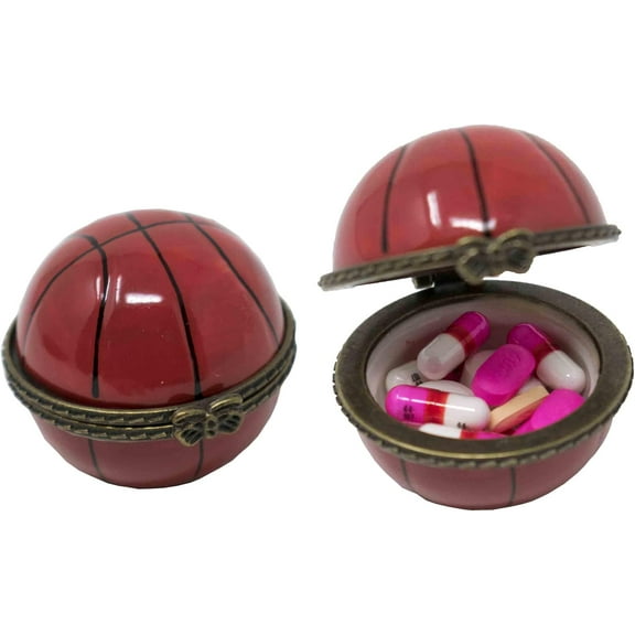 Set of 2 Ceramic Ball-Shaped Compact Pill Box & Organizer (Basketball)