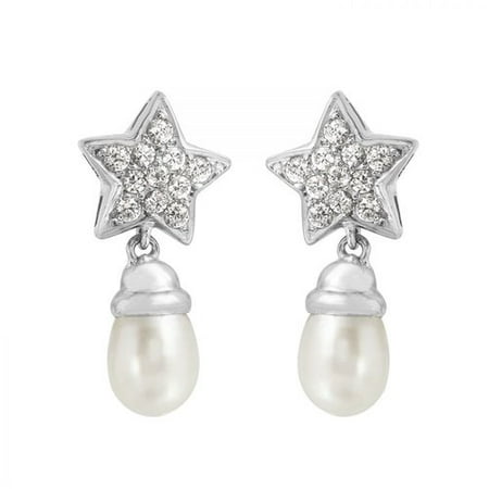 Foreli Freshwater Pearl 18k White Gold Earrings With Cubic Zirconia