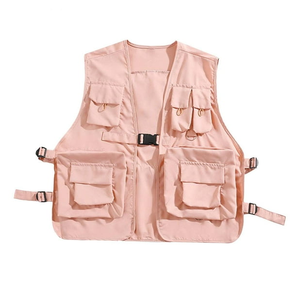 Chaleco utilitario, chaqueta sin mangas con múltiples bolsillos y hebilla frontal informal SG