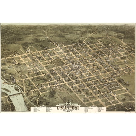 24"x36" Gallery Poster, Birdseye view map of Columbia, South Carolina 1872