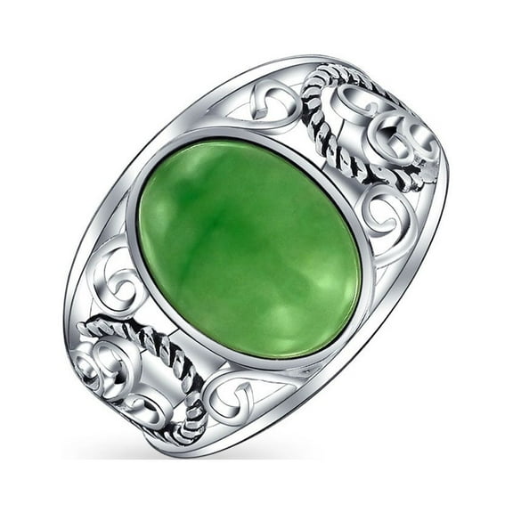 Bling Jewelry Womens  Bali Silver Ring Green Jade Cabochon Filigree Design