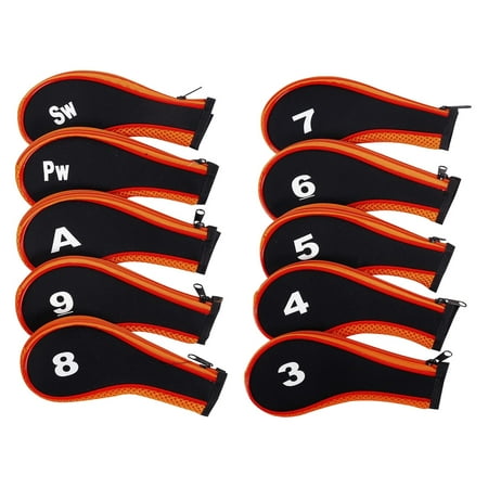 10x Golf Iron Headcover Golf Club Head Cover Protective Putter Waterproof Accessories Sticky Wedges Sleeve for Training Equipment Outdoor , Orange and Black