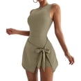 thumbnail image 2 of ClodeEU Women's 2 in 1 Yoga Tennis Dress with Built in Shorts ,Slim Fit Athletic Dress with Tie Khaki,Womens Plus M, 2 of 8