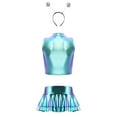 thumbnail image 2 of Sxiwei Womens 3 Piece Shiny Metallic Astronaut Cosplay Costume Latex Crop Top Skirts with Headband Blue S, 2 of 6