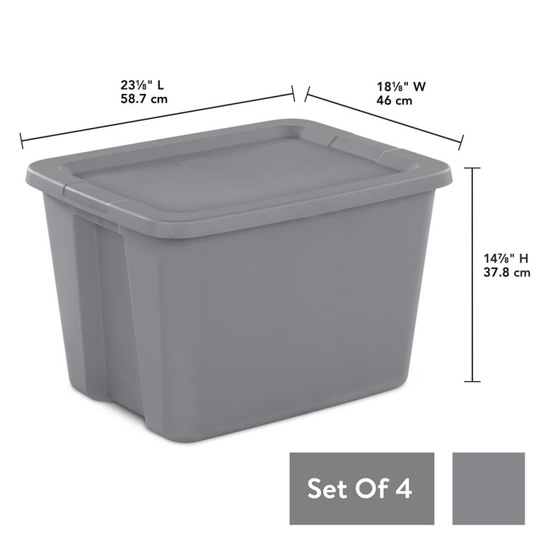 Sterilite 50 Gallon Tote Box Plastic, Gray, Set of 4