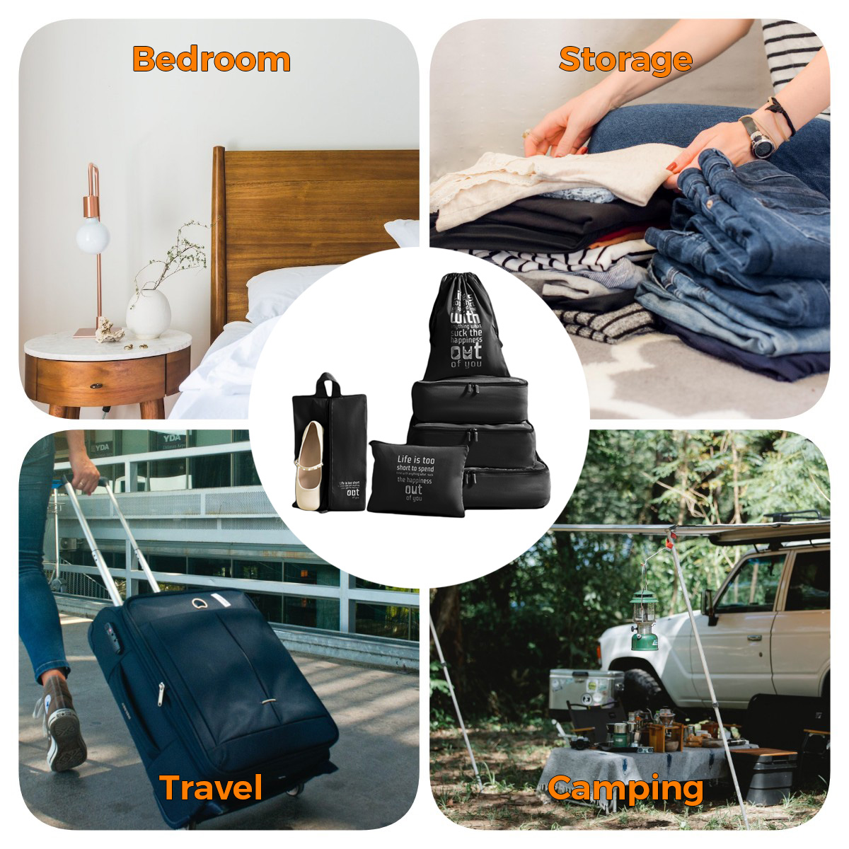 AUXDIQ 6 PCS Packing Cubes for Suitcase Travel Luggage Organizer Bags Set Packing Organizers Compression Suitcase Bag Travel Essential Bag