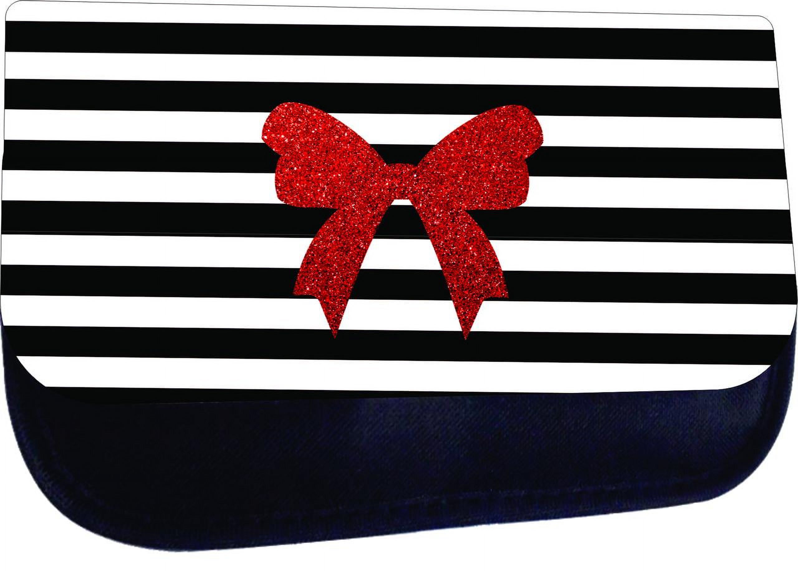 Red Bow Ribbon on Black and White Stripes - Faux Glitter Print Design - Girls 13" x 10" Black Preschool Toddler Children's Backpack & Pencil Bag Set - image 2 of 2